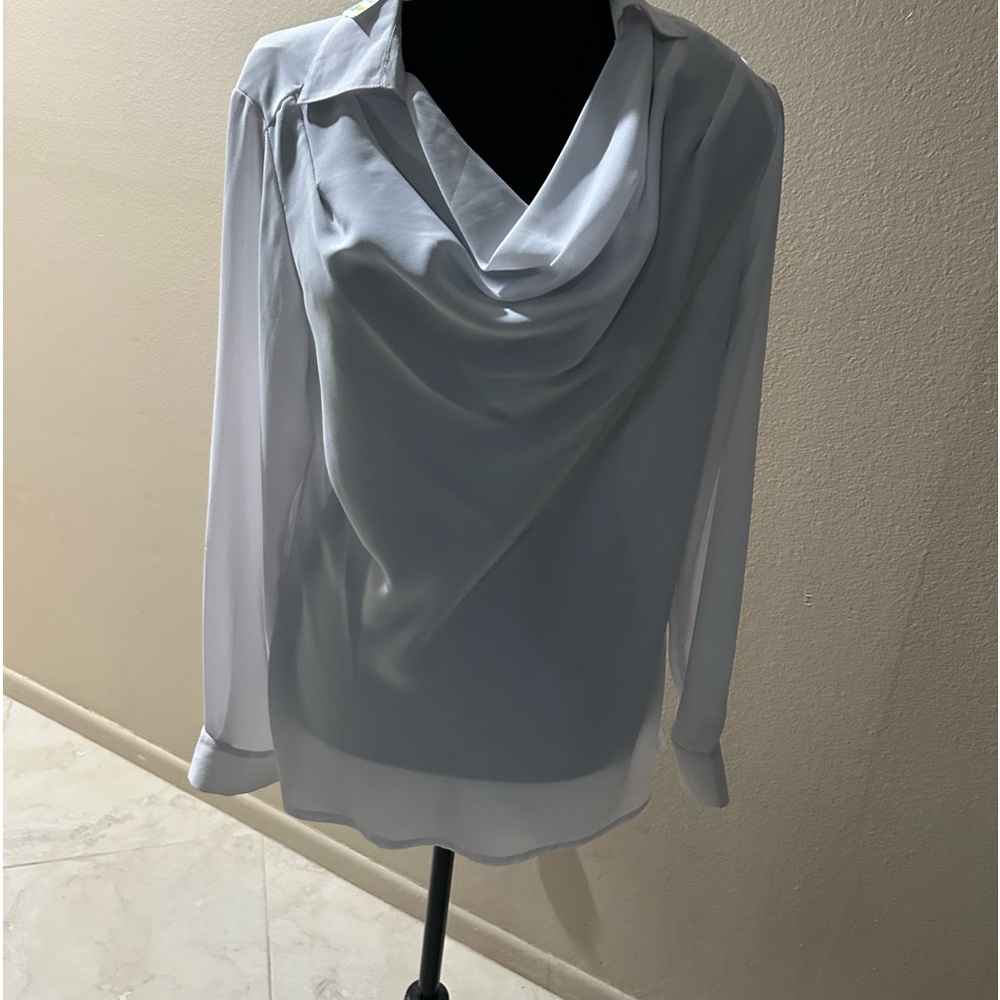 NWT Size M long sleeve, pure white, collared cowl neck blouse